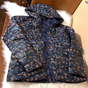 Zara Girls Navy Floral Puffer Jacket